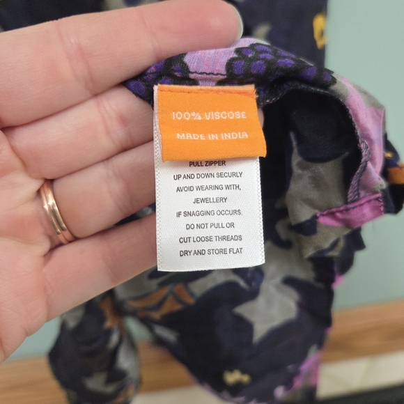 Oliphant Suzani Navy Mock Neck Ruffle Maxi Dress in a silk viscose Womens Small - Picture 10 of 15